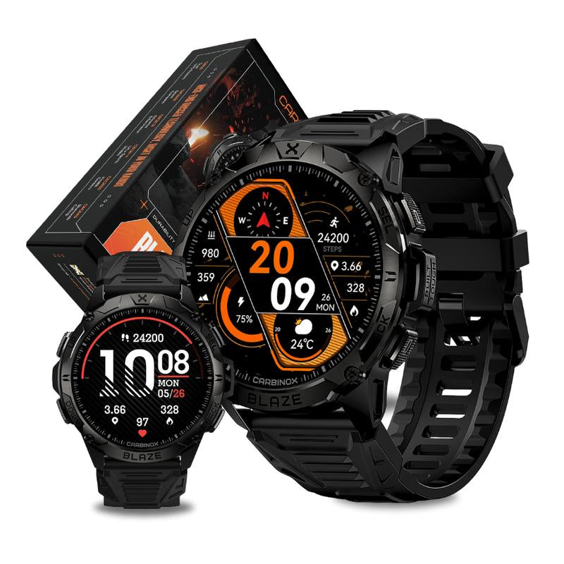 Carbinox Blaze Smart Watch with GPS, Fitness Tracker Compatible with Android and IOS Make Receive Calls Messages, Heart Rate, Monitor Stress Levels, Tracker Oxygen, Monitor Steps Counter, Sleep Tracking, Alarm, Clock, Social Media Notifications