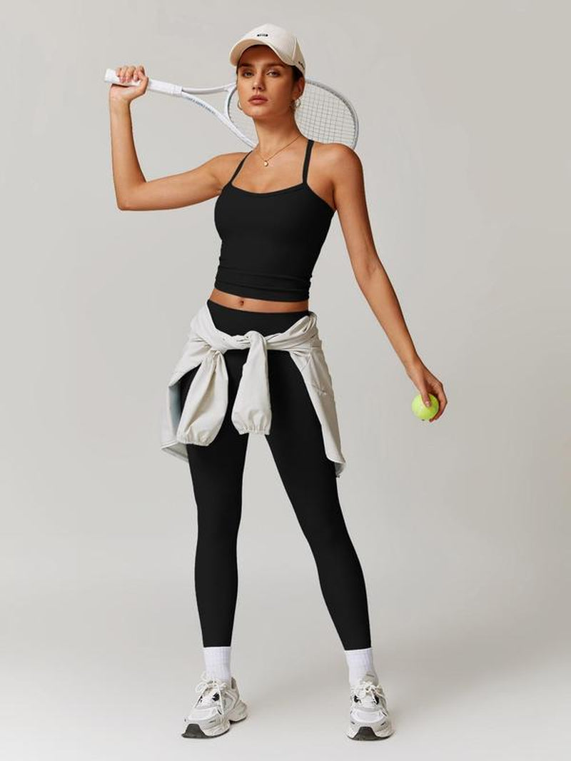 Women'S Solid Cut Out Backless Cami Top & High Waist Leggings Tracksuit Set, Sporty Comfy Breathable Outfits for Yoga Gym Workout Running, Valentine'S Day Gift for Girl, Ladies Summer Sportswear