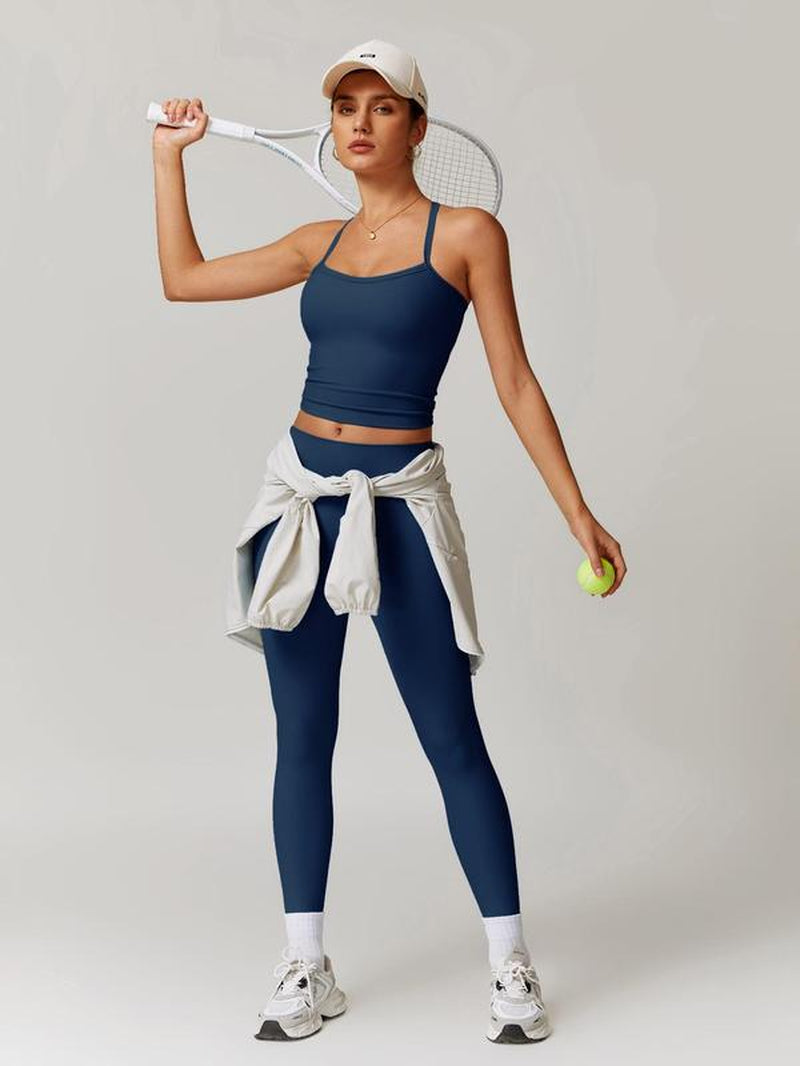 Women'S Solid Cut Out Backless Cami Top & High Waist Leggings Tracksuit Set, Sporty Comfy Breathable Outfits for Yoga Gym Workout Running, Valentine'S Day Gift for Girl, Ladies Summer Sportswear