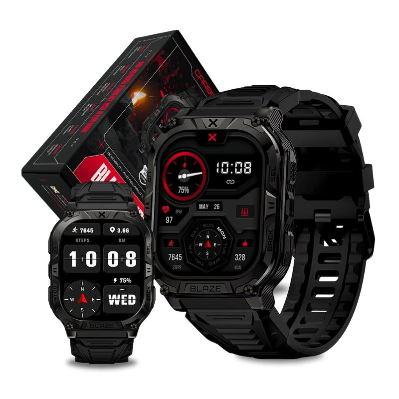 Carbinox Blaze Smart Watch with GPS, Fitness Tracker Compatible with Android and IOS Make Receive Calls Messages, Heart Rate, Monitor Stress Levels, Tracker Oxygen, Monitor Steps Counter, Sleep Tracking, Alarm, Clock, Social Media Notifications