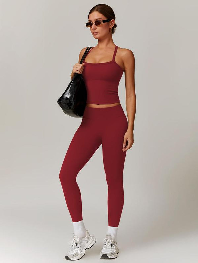Women'S Solid Cut Out Backless Cami Top & High Waist Leggings Tracksuit Set, Sporty Comfy Breathable Outfits for Yoga Gym Workout Running, Valentine'S Day Gift for Girl, Ladies Summer Sportswear