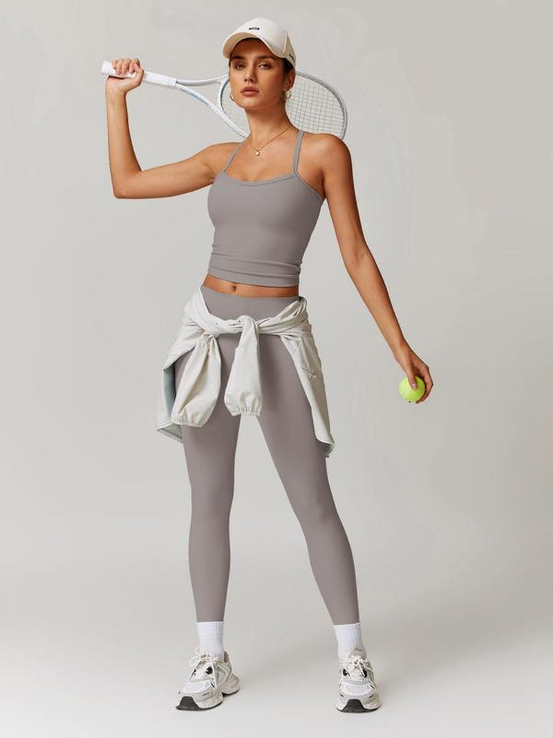 Women'S Solid Cut Out Backless Cami Top & High Waist Leggings Tracksuit Set, Sporty Comfy Breathable Outfits for Yoga Gym Workout Running, Valentine'S Day Gift for Girl, Ladies Summer Sportswear