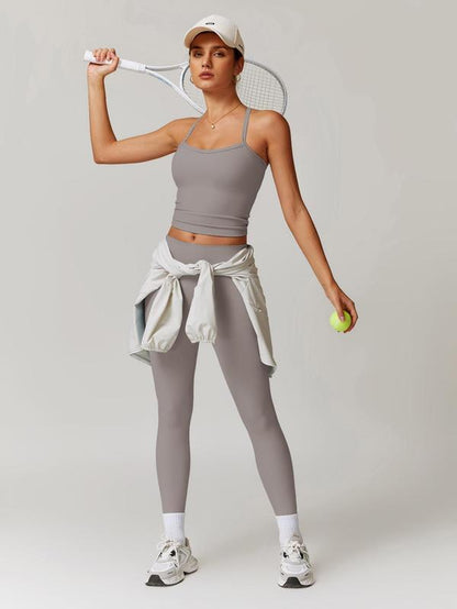 Women'S Solid Cut Out Backless Cami Top & High Waist Leggings Tracksuit Set, Sporty Comfy Breathable Outfits for Yoga Gym Workout Running, Valentine'S Day Gift for Girl, Ladies Summer Sportswear