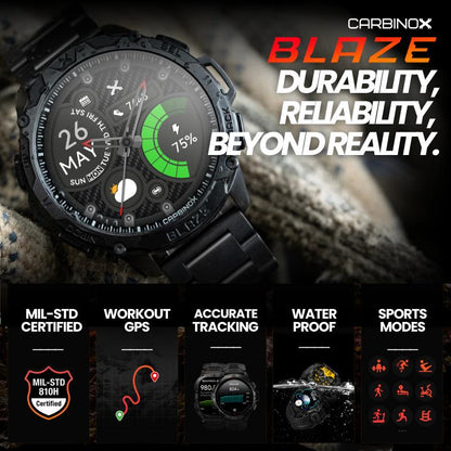 Carbinox Blaze Smart Watch with GPS, Fitness Tracker Compatible with Android and IOS Make Receive Calls Messages, Heart Rate, Monitor Stress Levels, Tracker Oxygen, Monitor Steps Counter, Sleep Tracking, Alarm, Clock, Social Media Notifications