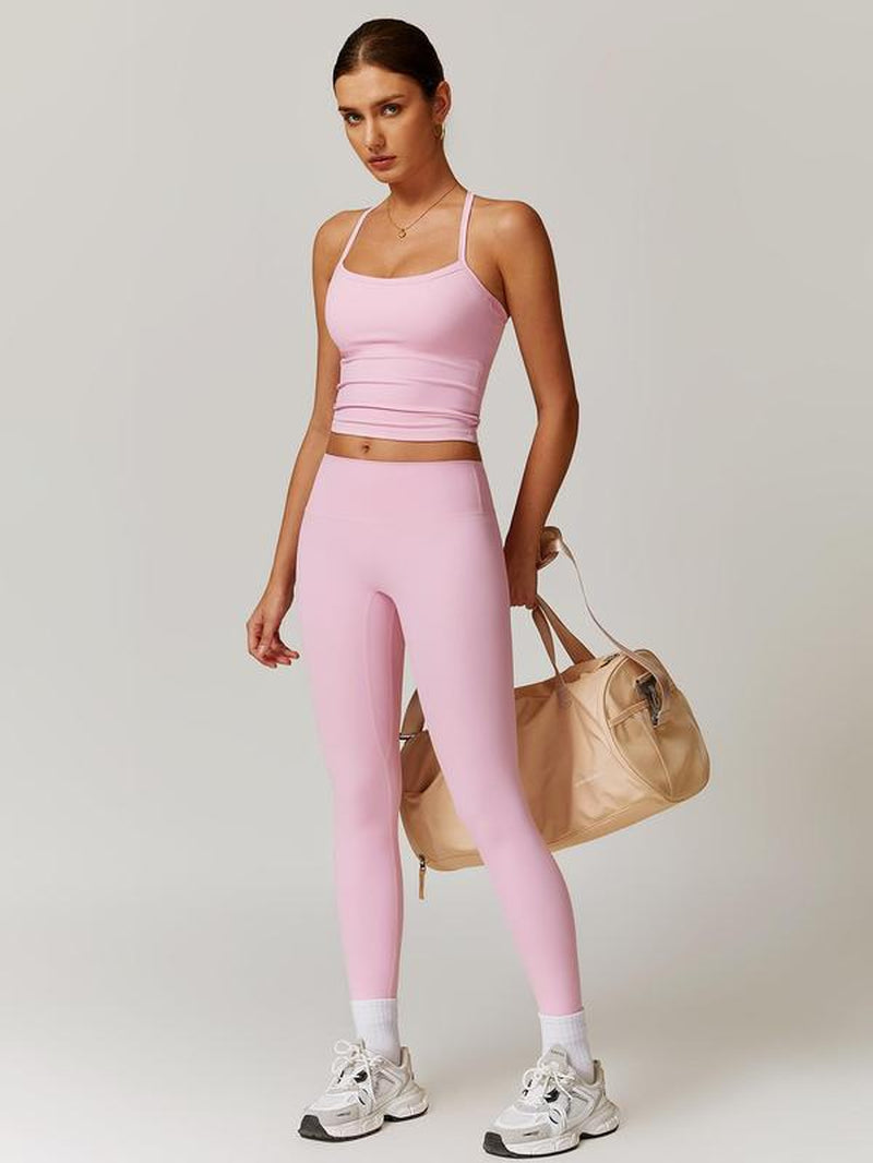 Women'S Solid Cut Out Backless Cami Top & High Waist Leggings Tracksuit Set, Sporty Comfy Breathable Outfits for Yoga Gym Workout Running, Valentine'S Day Gift for Girl, Ladies Summer Sportswear