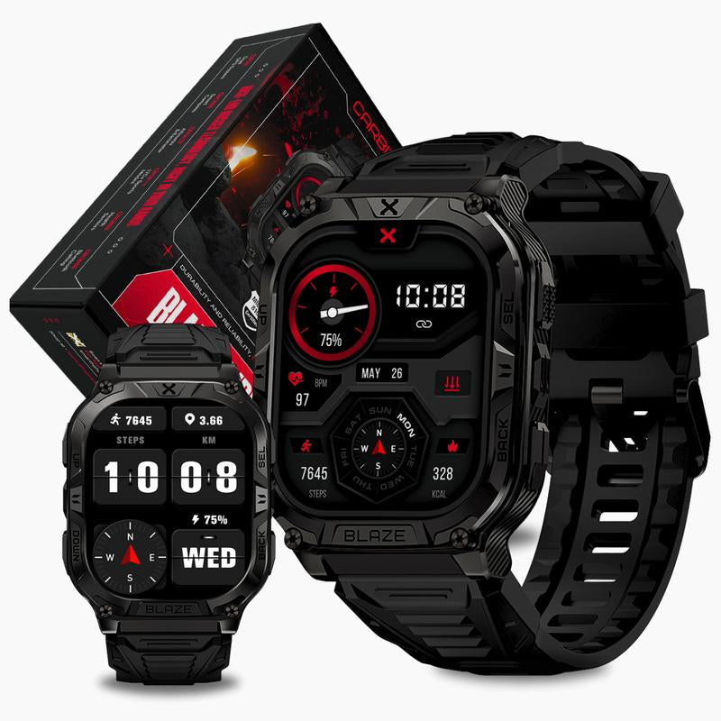 Carbinox Blaze Smart Watch with GPS, Fitness Tracker Compatible with Android and IOS Make Receive Calls Messages, Heart Rate, Monitor Stress Levels, Tracker Oxygen, Monitor Steps Counter, Sleep Tracking, Alarm, Clock, Social Media Notifications