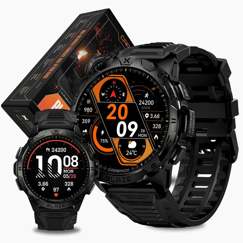 Carbinox Blaze Smart Watch with GPS, Fitness Tracker Compatible with Android and IOS Make Receive Calls Messages, Heart Rate, Monitor Stress Levels, Tracker Oxygen, Monitor Steps Counter, Sleep Tracking, Alarm, Clock, Social Media Notifications
