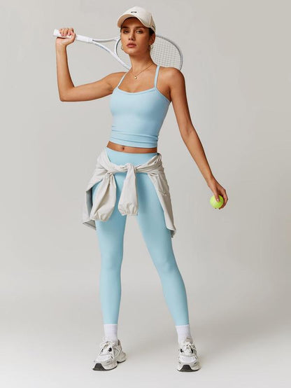 Women'S Solid Cut Out Backless Cami Top & High Waist Leggings Tracksuit Set, Sporty Comfy Breathable Outfits for Yoga Gym Workout Running, Valentine'S Day Gift for Girl, Ladies Summer Sportswear