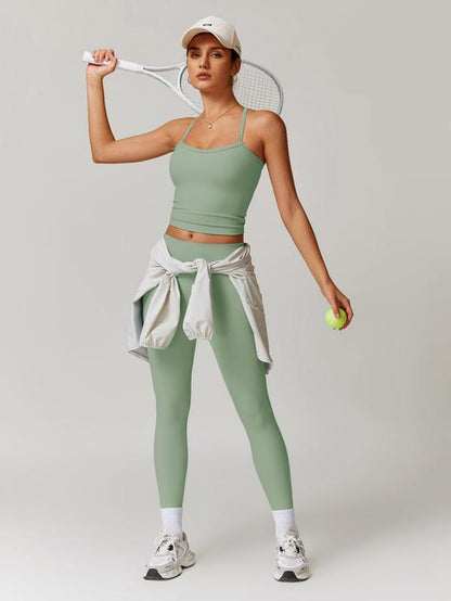 Women'S Solid Cut Out Backless Cami Top & High Waist Leggings Tracksuit Set, Sporty Comfy Breathable Outfits for Yoga Gym Workout Running, Valentine'S Day Gift for Girl, Ladies Summer Sportswear