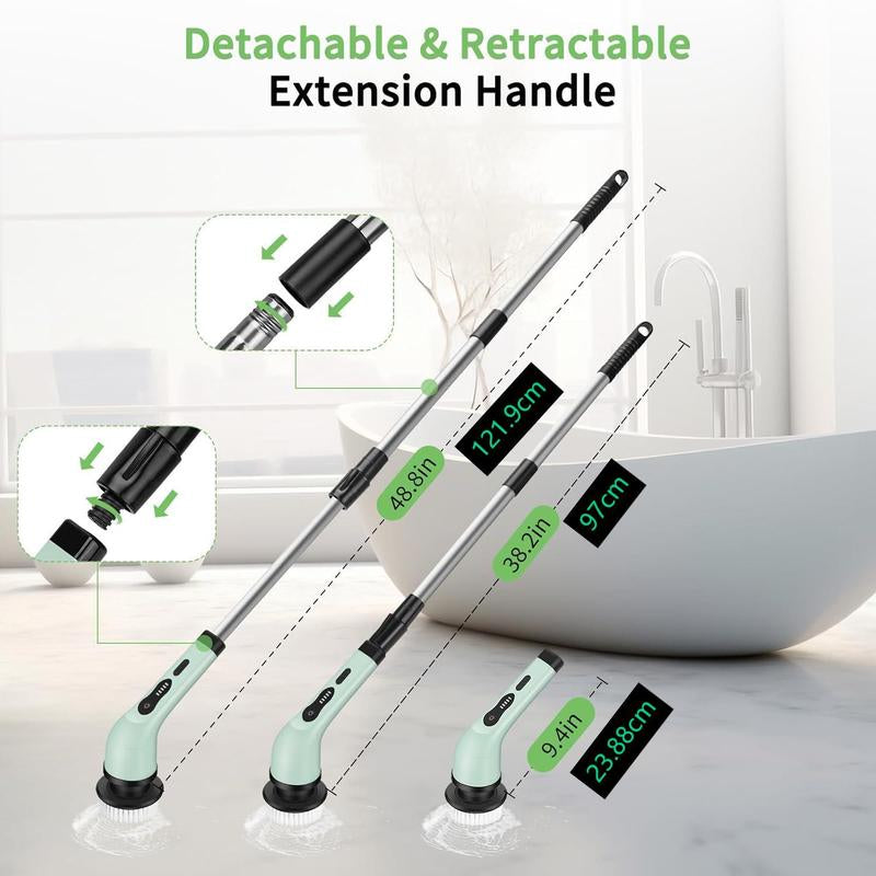 Electric Spin Scrubber, 1 Set Electric Cleaning Brush with 9 Replacement Heads & Removable Telescopic Pole, Household Cleaning Tool for Bathroom, Kitchen, Car, Bathroom Accessories