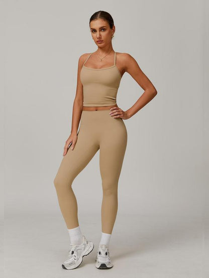 Women'S Solid Cut Out Backless Cami Top & High Waist Leggings Tracksuit Set, Sporty Comfy Breathable Outfits for Yoga Gym Workout Running, Valentine'S Day Gift for Girl, Ladies Summer Sportswear